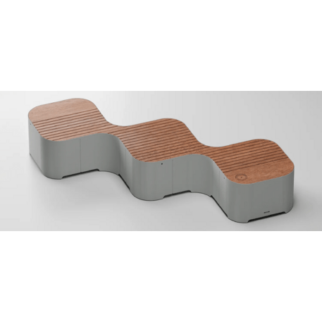 Modulare intelligente Stadtbank mit USB, WiFi und Okoumé-Holz 'Pinch_608-3ML'