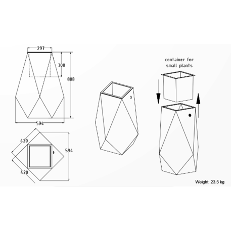 Metalinis lauko vazonas, gėlinė 'Premium / 59,4x42xH/80,8cm / BS-301'