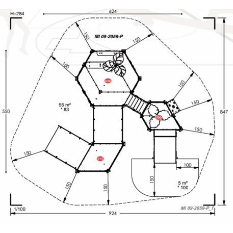 Žaidimų aikštelių kompleksas vaikams nuo 2 metų amžiaus – kolekcija 'MBG-2255_MI 09-2059-P15'