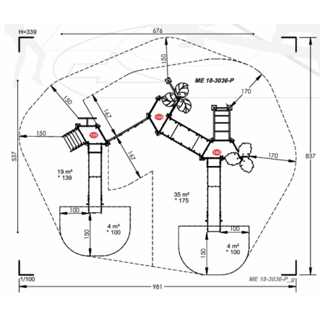 Spielplatzkomplex für Kinder von 2 bis 12 Jahren – Kollektion 'MBG-2592_ME 18-3036-P15'