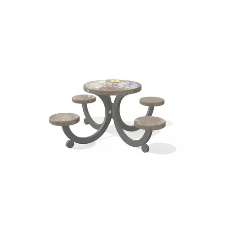 Betoninis šachmatų žaidimo stalas su keturiomis sėdimomis vietomis, šlifuotu terrazzo paviršiumi 'Premium / 188x188xH/75cm / BS-429'