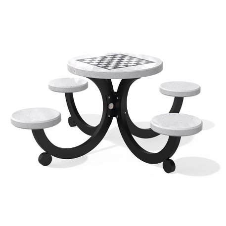 Betoninis šachmatų žaidimo stalas su keturiomis sėdimomis vietomis, šlifuotu terrazzo paviršiumi 'Premium / 188x188xH/75cm / BS-429'