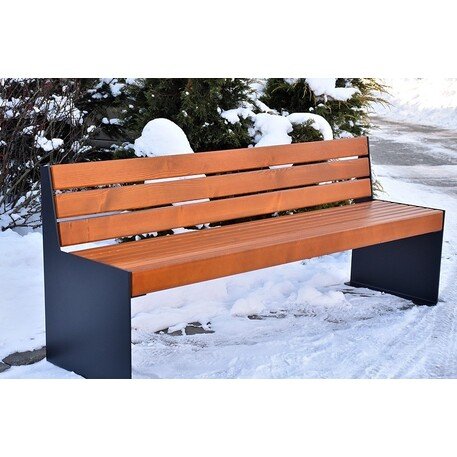 Металлическая скамейка со спинкой и деревянным сиденьем 'MBG/61-Aster I / 182cm'