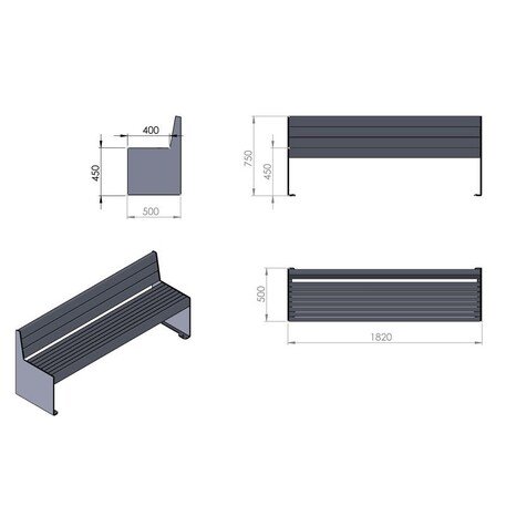 Металлическая скамейка со спинкой и деревянным сиденьем 'MBG/61-Aster I / 182cm'