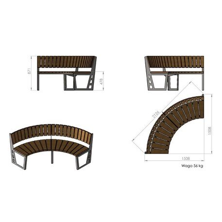 Металлическая скамейка со спинкой и деревянным сиденьем 'MBG/71-Amant I / 212cm'