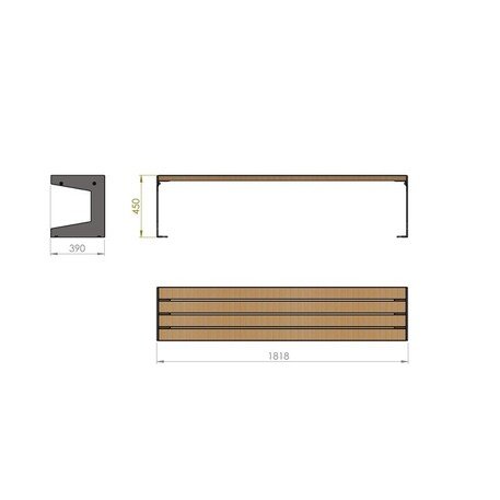 Металлическая скамейка без спинки с деревянным сиденьем 'MBG/101-Luna / 182cm'