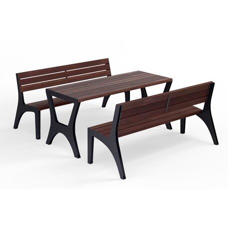 Metal picnic table with benches and wooden seating surfaces 'MBG_155 / Picnic Set Oberon I'