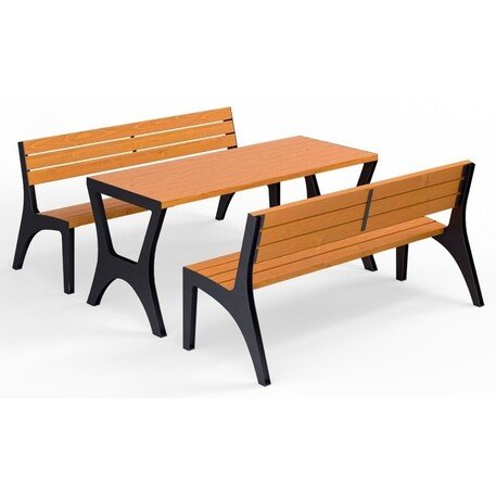 Metal picnic table with benches and wooden seating surfaces 'MBG_155 / Picnic Set Oberon I'