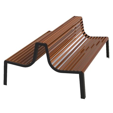 Metal bench with backrest made of Iroko wood 'Urbano 1369/MDL'