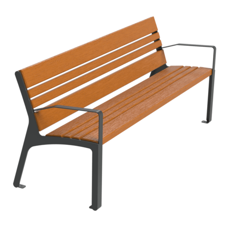 Metal bench with backrest made of Iroko wood 'Urbano 1376/MDL'