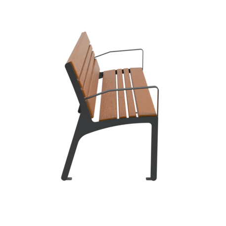 Metal bench with backrest made of Iroko wood 'Urbano 1376/MDL'