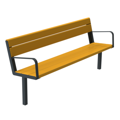 Metal bench with backrest made of Iroko wood 'Urbano 1377/MDL'