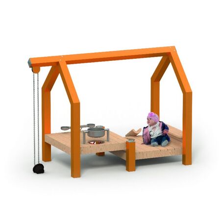Moduliniai vaikų žaidimų aikštelių kompleksai 3–12 metų vaikams – kolekcija 'Frame / Ninja' MBG-Sand play Cooking house 02460