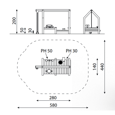 Moduliniai vaikų žaidimų aikštelių kompleksai 3–12 metų vaikams – kolekcija 'Frame / Ninja' MBG-Sand play Cooking house 02460