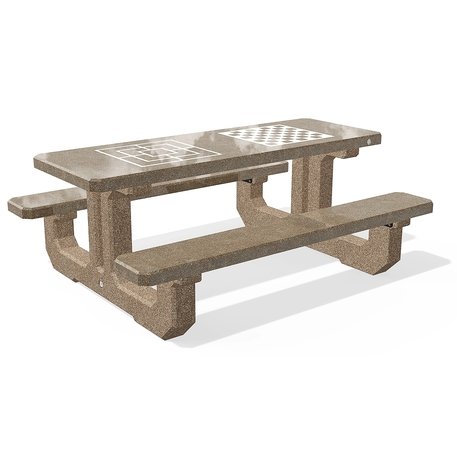 Betoninis šachmatų žaidimo stalas su suolais, šlifuotu terrazzo paviršiumi 'Premium / 190x148xH/74cm / BS-223'