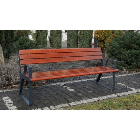 Metāla sols ar atzveltni, izgatavots no Iroko koka 'Flow / 001251'