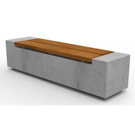 Concrete bench without backrest and with Iroko wood seating 'Premium Collection / STF/13-02-35_02/MDL'