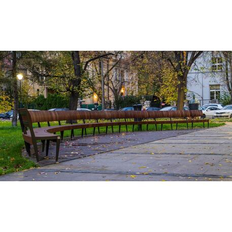 Lenktas arba tiesus metalinis suolas (suoliukas) su atlošu iš Iroko medienos 'Premium Collection / STF/24-04-11/MDL'