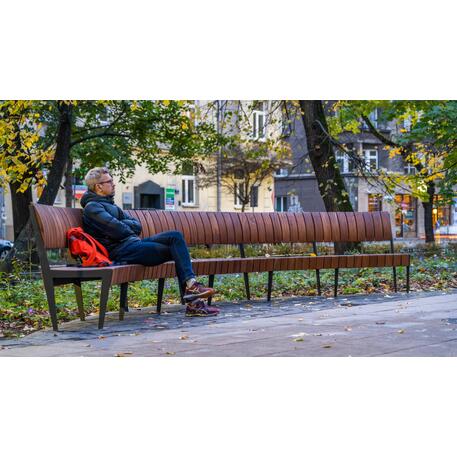 Lenktas arba tiesus metalinis suolas (suoliukas) su atlošu iš Iroko medienos 'Premium Collection / STF/24-04-11/MDL'