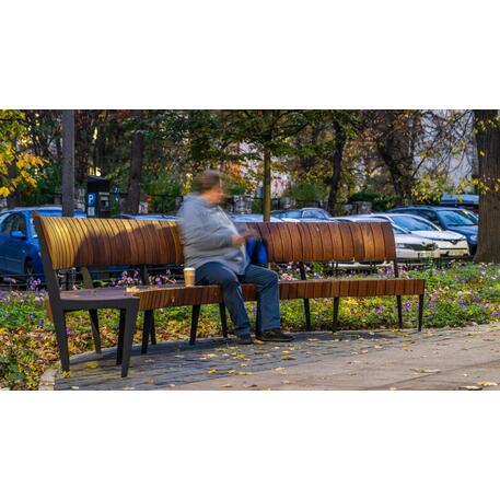 Lenktas arba tiesus metalinis suolas (suoliukas) su atlošu iš Iroko medienos 'Premium Collection / STF/24-04-11/MDL'