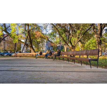 Lenktas arba tiesus metalinis suolas (suoliukas) su atlošu iš Iroko medienos 'Premium Collection / STF/24-04-11/MDL'