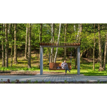 Metalinė pergolė su supynėmis iš iroko medienos 'Premium Collection / STF/22-31-01_01/MDL'