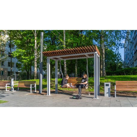 Metalinė pergolė su supynėmis iš iroko medienos 'Premium Collection / STF/22-31-01_01/MDL'