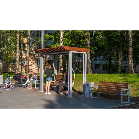 Metalinė pergolė su supynėmis iš iroko medienos 'Premium Collection / STF/22-31-01_01/MDL'