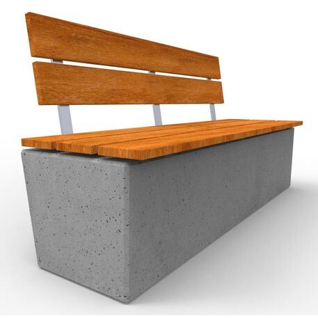 Betonbank mit Rückenlehne und Iroko Holzsitzfläche 'Premium Collection / STF/13-04-58_01/MDL'