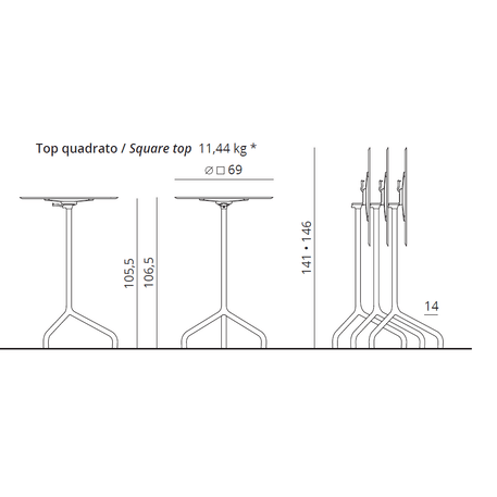 Metal square table for cafes, terraces 'Ribaltino_690x690mm'