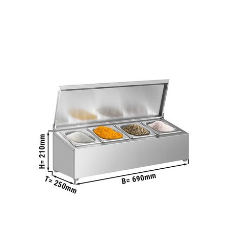 Gewürz Aufsatzbord aus Edelstahl (nicht gefroren) '4xGN1/6 - 163x176mm'