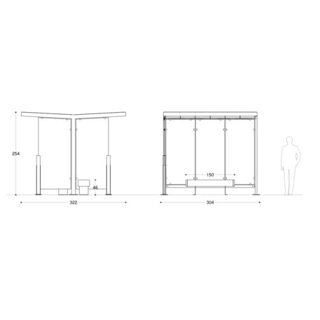 Dvipusė autobusų stotelės stoginė, paviljonas 'Premium / Noi / 606-PE-D-COMP1'