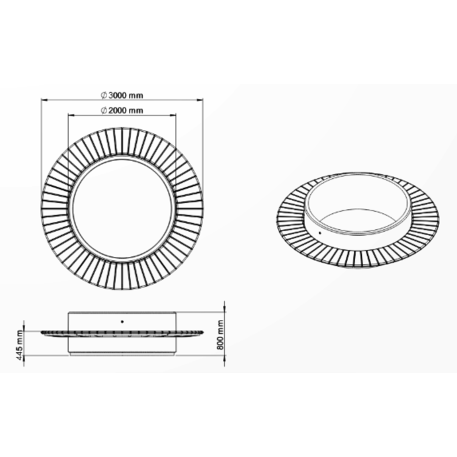 Apvalus betoninis vazonas + suolas su medine sėdima dalimi 'Ø300/200xH/44,5/80cm / BS-275'