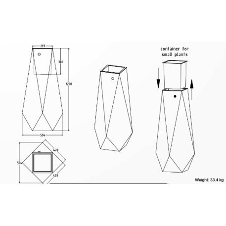 Metalinis lauko vazonas, gėlinė 'Premium / 59,4x42xH/120cm / BS-302'