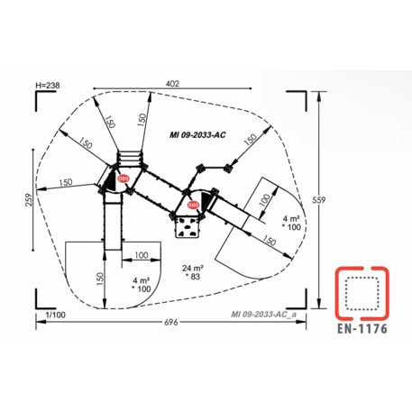 Žaidimų aikštelių kompleksas vaikams nuo 2 metų amžiaus – kolekcija 'MINI / MBG-2244_MI 09-2033-AC07'