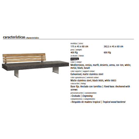 Betoninis modulinis suolas su arba be atlošo 'Premium / Pause 262,5cm'