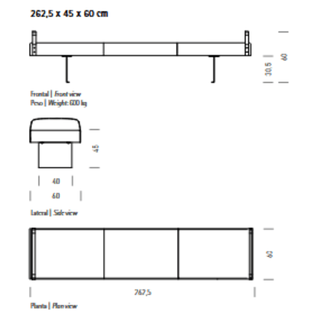 Betoninis modulinis suolas su arba be atlošo 'Premium / Pause 262,5cm'