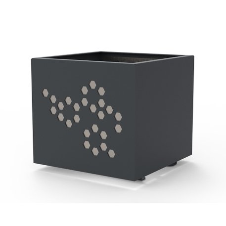 Metalinis lauko vazonas (gėlinė) su dekoratyviniais elementais šonuose 'Planter 14A / 53,8x53,8xH/50,8cm'