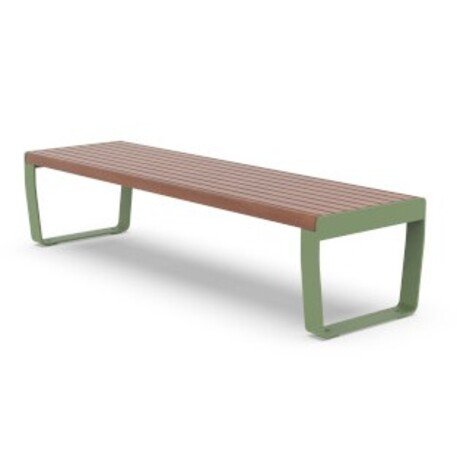 Metalinis suolas (suoliukas) be atlošo, pagamintas iš Iroko medienos 'Minu / 012145'