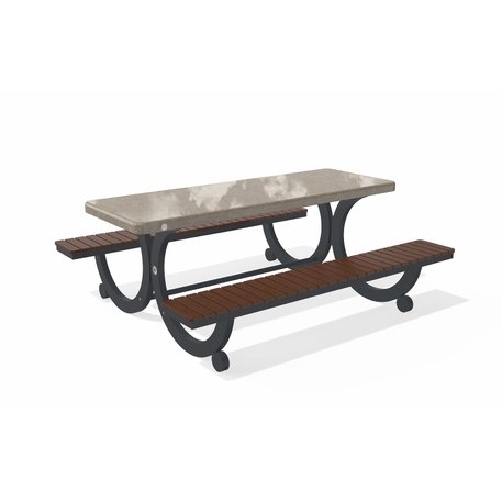 Betoninis pikniko stalas su suolais, šlifuotu terrazzo paviršiumi ir medinėmis sėdimomis dalimis 'Premium / 190x164xH/75cm / BS-417'