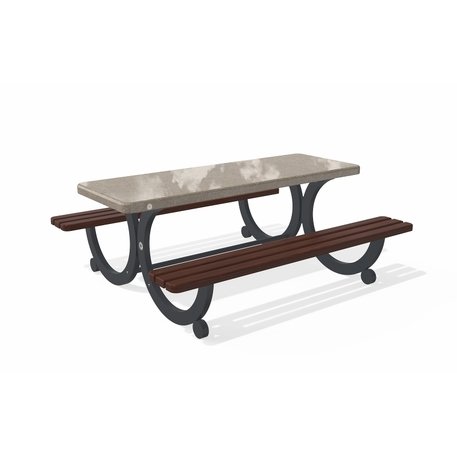 Betoninis pikniko stalas su suolais, šlifuotu terrazzo paviršiumi ir medinėmis sėdimomis dalimis 'Premium / 190x164xH/75cm / BS-417'