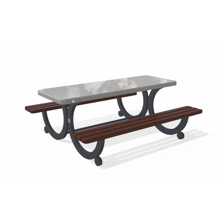 Betoninis pikniko stalas su suolais, šlifuotu terrazzo paviršiumi ir medinėmis sėdimomis dalimis 'Premium / 190x164xH/75cm / BS-417'