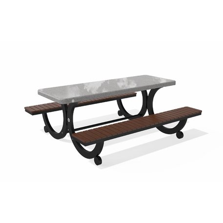 Betoninis pikniko stalas su suolais, šlifuotu terrazzo paviršiumi ir medinėmis sėdimomis dalimis 'Premium / 190x164xH/75cm / BS-417'