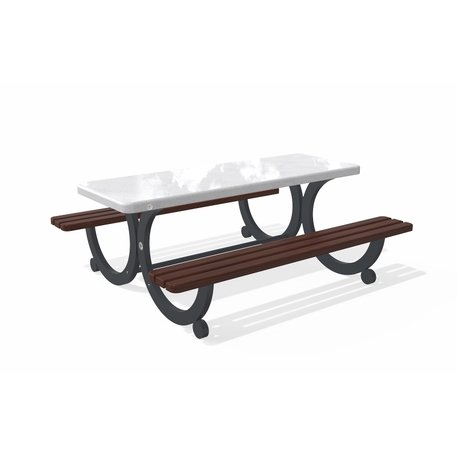 Betoninis pikniko stalas su suolais, šlifuotu terrazzo paviršiumi ir medinėmis sėdimomis dalimis 'Premium / 190x164xH/75cm / BS-417'