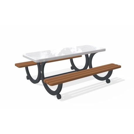 Betoninis pikniko stalas su suolais, šlifuotu terrazzo paviršiumi ir medinėmis sėdimomis dalimis 'Premium / 190x164xH/75cm / BS-417'