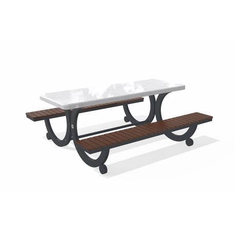 Betoninis pikniko stalas su suolais, šlifuotu terrazzo paviršiumi ir medinėmis sėdimomis dalimis 'Premium / 190x164xH/75cm / BS-417'