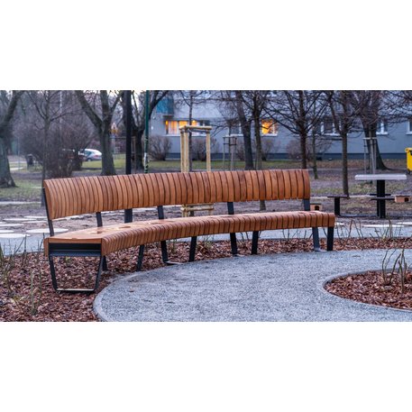 Lenktas arba tiesus metalinis suolas (suoliukas) su / be atlošo, pagamintas iš Iroko medienos 'Premium Collection / STF/26-04-17/MDL'