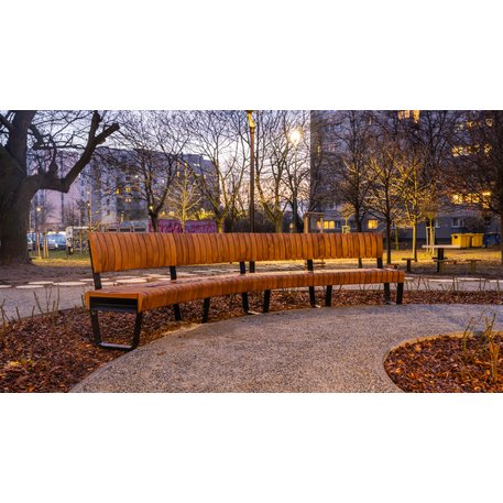 Lenktas arba tiesus metalinis suolas (suoliukas) su / be atlošo, pagamintas iš Iroko medienos 'Premium Collection / STF/26-04-17/MDL'