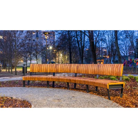 Lenktas arba tiesus metalinis suolas (suoliukas) su / be atlošo, pagamintas iš Iroko medienos 'Premium Collection / STF/26-04-17/MDL'