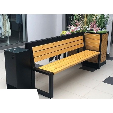 Металлическая скамейка со спинкой и деревянным сиденьем 'MBG/23-Abalia / 196cm'